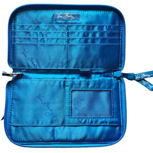 Vera Bradley Blue/ Yellow Print Zippered Wallet - Picture 3 of 5